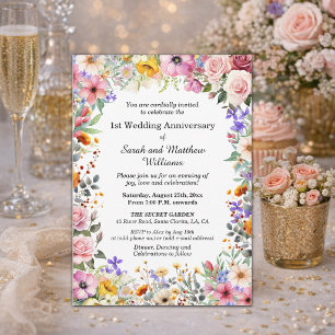 Chic Garden Flowers 1st Wedding Anniversary Invitation