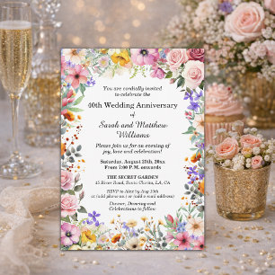 Chic Garden Flowers 40th Wedding Anniversary Invitation