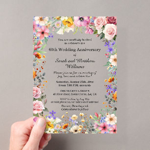 Chic Garden Flowers 60th Wedding Anniversary Acrylic Invitations
