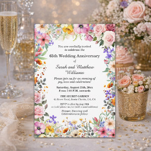 Chic Garden Flowers 65th Wedding Anniversary Invitation