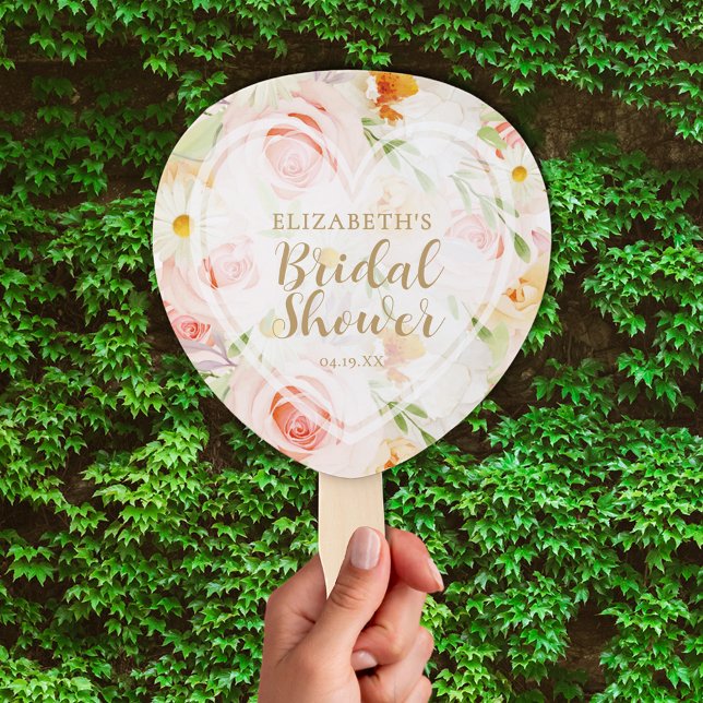Chic Garden Flowers Bridal Shower Hand Fan (Chic garden flowers bridal shower paddle shape hand fan, Assembled or non-assembled DIY)