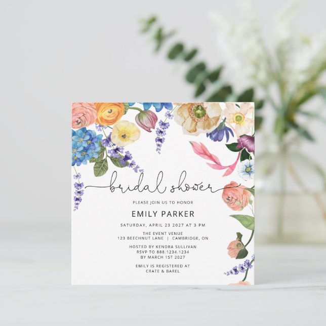 Chic Garden Flowers nuptiale douche Invitation (Debout devant)