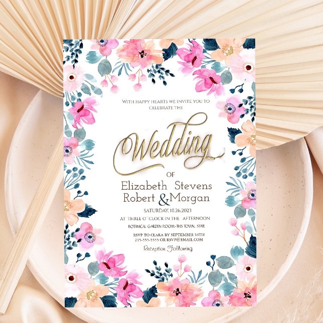 Chic Garden Pink Flowers Wedding  Invitation (Creator Uploaded)