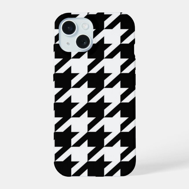chic geometric black and white houndstooth pattern iPhone 15 case (Back)