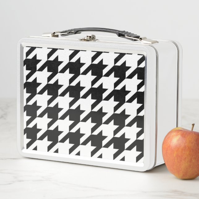 chic geometric black and white houndstooth pattern metal lunch box (In Situ)