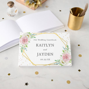 Chic Geometric Gold Foil Floral Wedding Guest Book