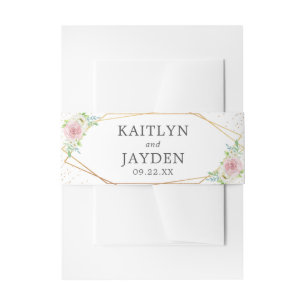 Chic Geometric Gold Foil Floral Wedding Invitation Belly Band