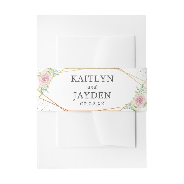 Chic Geometric Gold Foil Floral Wedding Invitation Belly Band (Front Example)
