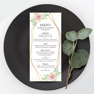 Chic Geometric Gold Foil Floral Wedding Menu