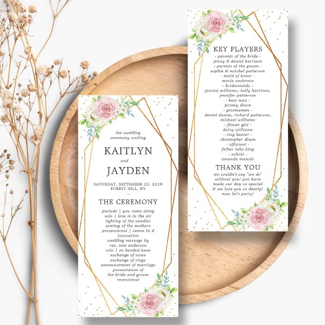 Chic Geometric Gold Foil Floral Wedding Program (Creator Uploaded)