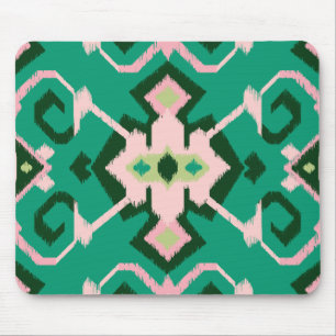 Chic geometric green pink ikat tribal pattern mouse pad