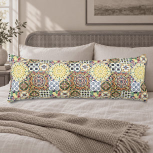 Chic geometric Mediterranean orange tiles Body Pillow