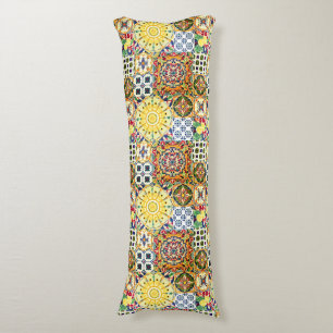 Chic geometric Mediterranean orange tiles Body Pillow