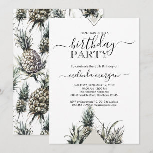Chic Geometric Pinapple tropical adult birthday Invitation