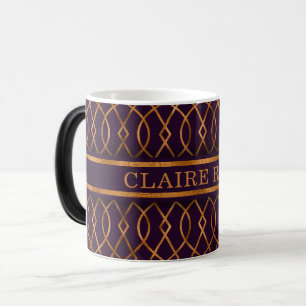 Chic Geometric Purple Gold Lattice Pattern Magic Mug