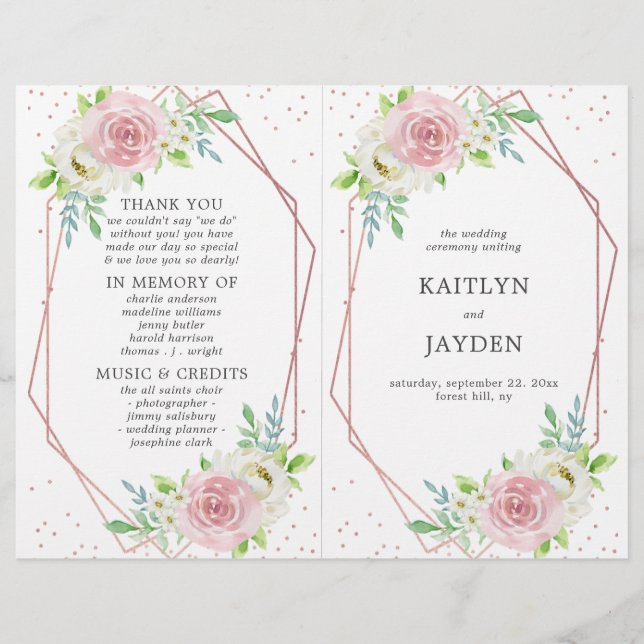 Chic Geometric Rose Gold Foil Floral Wedding (Front)