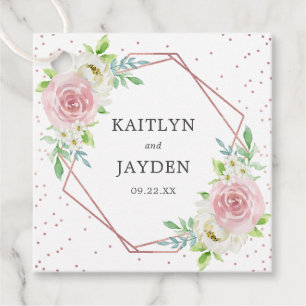 Chic Geometric Rose Gold Foil Floral Wedding Favour Tags