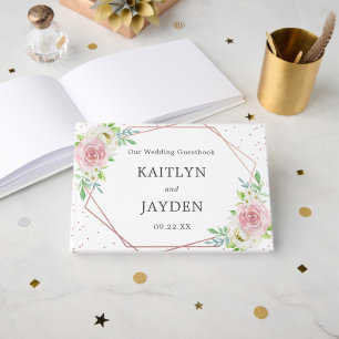 Chic Geometric Rose Gold Foil Floral Wedding Guest Book
