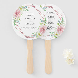 Chic Geometric Rose Gold Foil Floral Wedding Hand Fan