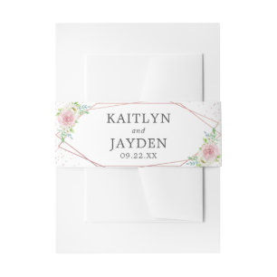 Chic Geometric Rose Gold Foil Floral Wedding Invitation Belly Band
