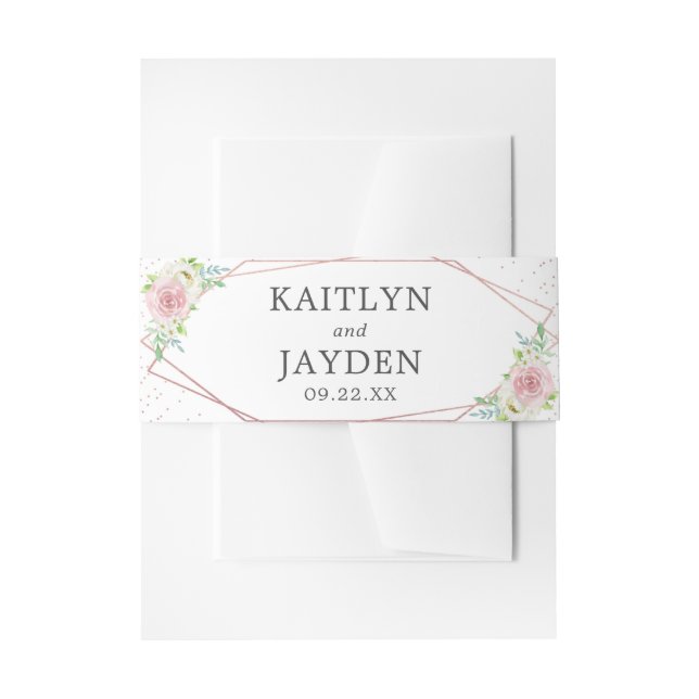 Chic Geometric Rose Gold Foil Floral Wedding Invitation Belly Band (Front Example)