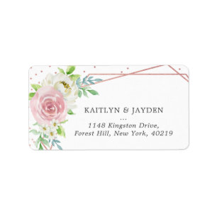 Chic Geometric Rose Gold Foil Floral Wedding Label