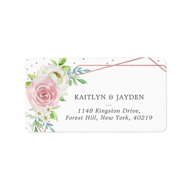 Chic Geometric Rose Gold Foil Floral Wedding Label (Front)