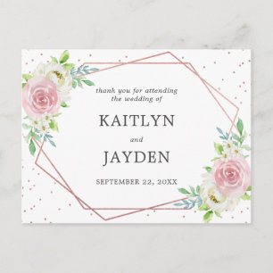 Chic Geometric Rose Gold Foil Floral Wedding Postcard