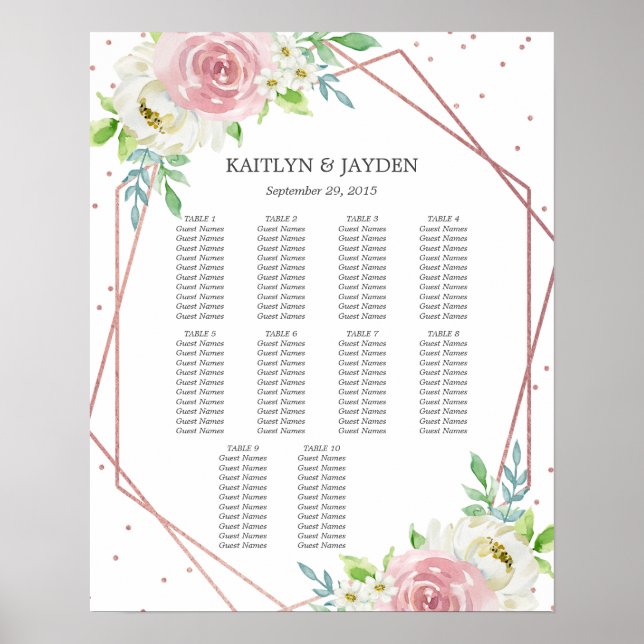 Chic Geometric Rose Gold Foil Floral Wedding Poster (Front)