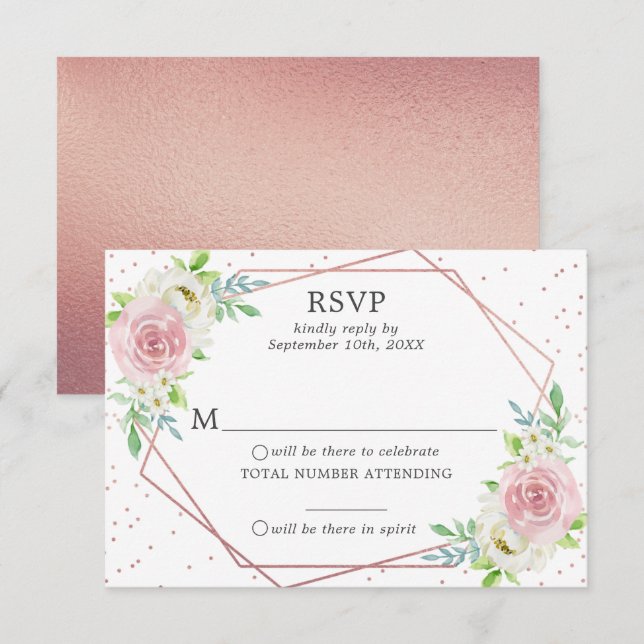Chic Geometric Rose Gold Foil Floral Wedding RSVP Invitation (Front/Back)