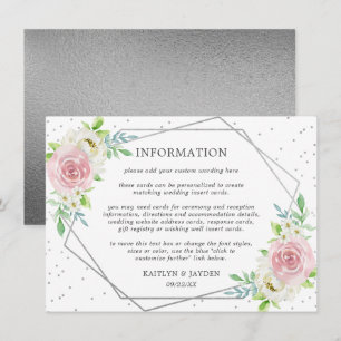Chic Geometric Silver Foil Floral Wedding Detail Invitation