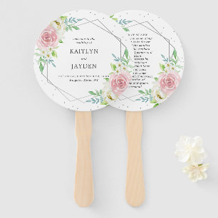 Chic Geometric Silver Foil Floral Wedding Hand Fan