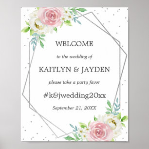 Chic Geometric Silver Foil Floral Wedding Poster