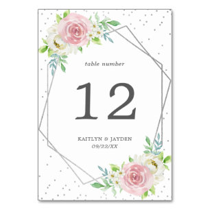 Chic Geometric Silver Foil Floral Wedding Table Number
