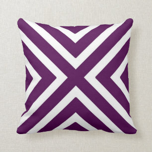 Chic Geometric Stripes in Plum and White Throw Pillow