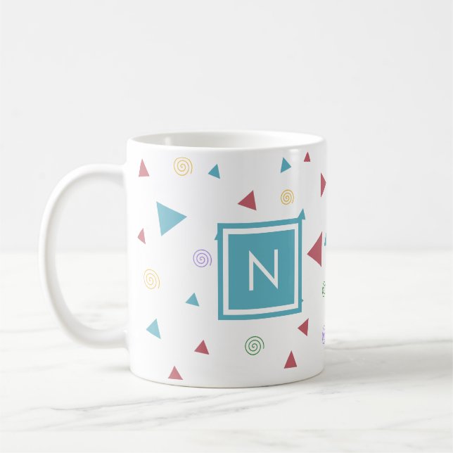 Chic Geometric Triangle and Swirls Monogram Coffee Mug (Left)