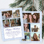 Chic Gingham Christmas Custom 9 Photo Collage Blue Holiday Card<br><div class="desc">Perfect cute card for a fun holiday greeting! Hand made art for you! FULLY CUSTOMIZABLE! Click on “Personalize” above to edit the text on the front and add your own photos to the front and back. Click "edit using design tool" to adjust the fonts, colours and placements. (check my shop...</div>