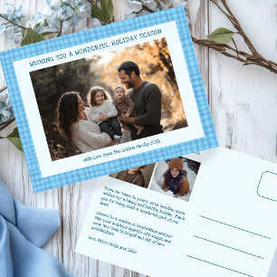 Chic Gingham Hanukkah Christmas Custom 3 Photo  Holiday Postcard