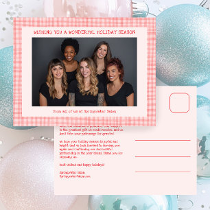 Chic Gingham Pink Red Christmas Custom Business  Holiday Postcard