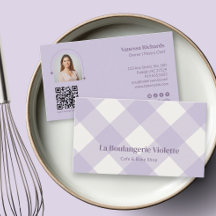 Chic Gingham Purple Bakery QR Photo 