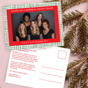 Chic Gingham Red Green Christmas Custom Business  Holiday Postcard