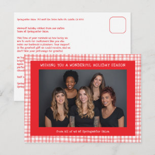 Chic Gingham Red White Christmas Custom Business Holiday Postcard