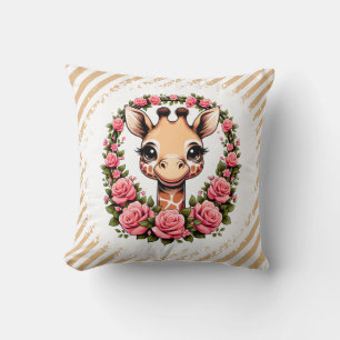 Chic Giraffe with Floral Crown Throw Pillow
