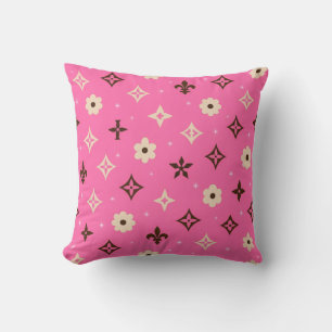 Chic Girly Aesthetic Modern Print Pink Floral Geom Throw Pillow