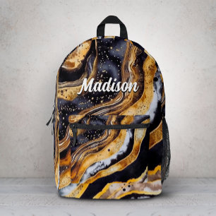 Chic girly black gold marble art printed backpack