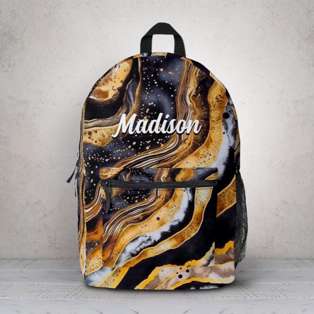 Chic girly black gold marble art  printed backpack (Creator Uploaded)