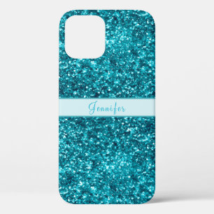 Chic Girly Blue Glitter Name Design iPhone 12 Case