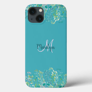 Chic Girly Blue White Floral Name Design   iPhone 13 Case