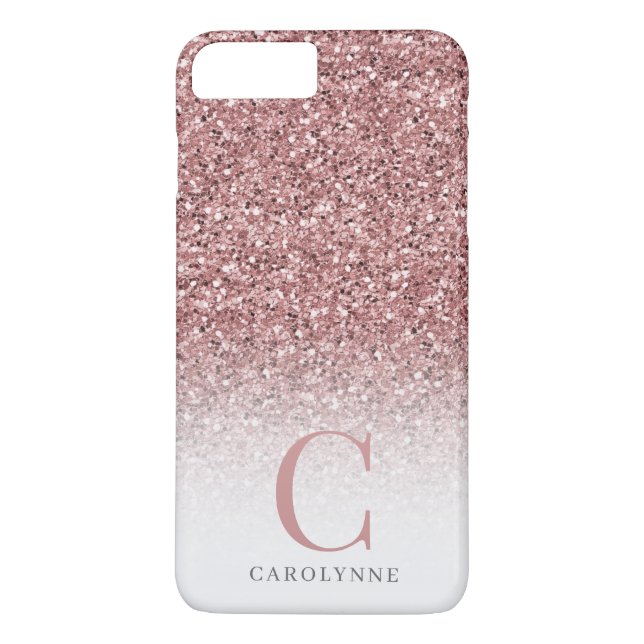Chic Girly Blush Pink Glitter Ombre Monogram Case-Mate iPhone Case (Back)