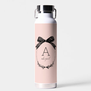 Chic Girly Bow Modern Feminine Blush Pink Monogram Water Bottle